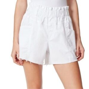 🌹NWT:FRAYED JEANS White Pocketed Fringed Baggy Elastic Waist High Waist Shorts